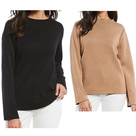 Eileen Fisher Sweaters - Eileen Fisher Reversible Silk Organic Cotton Funnel Neck Sweater Med Black Clay